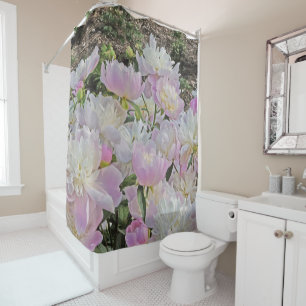 floral shower curtain/SOFT PINK AND WHITE PEONIES Curtain