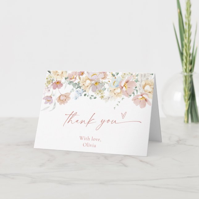 Floral Shower Thank You Card, Shower Wildflower Card (Front)