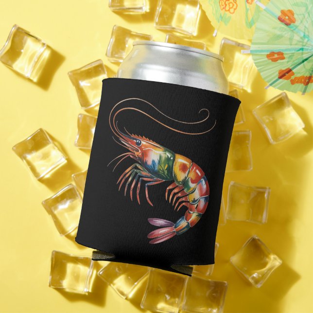 Floral Shrimp Art Custom Can Cooler (In Situ Summer)