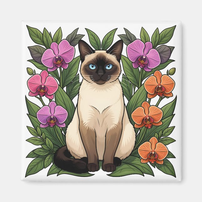 floral siamese cat magnet (Front)