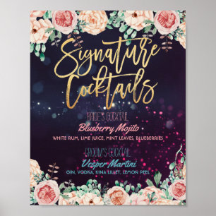 Floral Signature Cocktail Drink Menu Wedding Decor