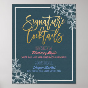 Floral Signature Cocktail Drink Menu Wedding Decor