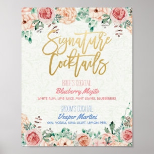 Floral Signature Cocktail Drink Menu Wedding Decor