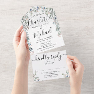 Floral Signature Script Monogram Wedding  All In One Invitation