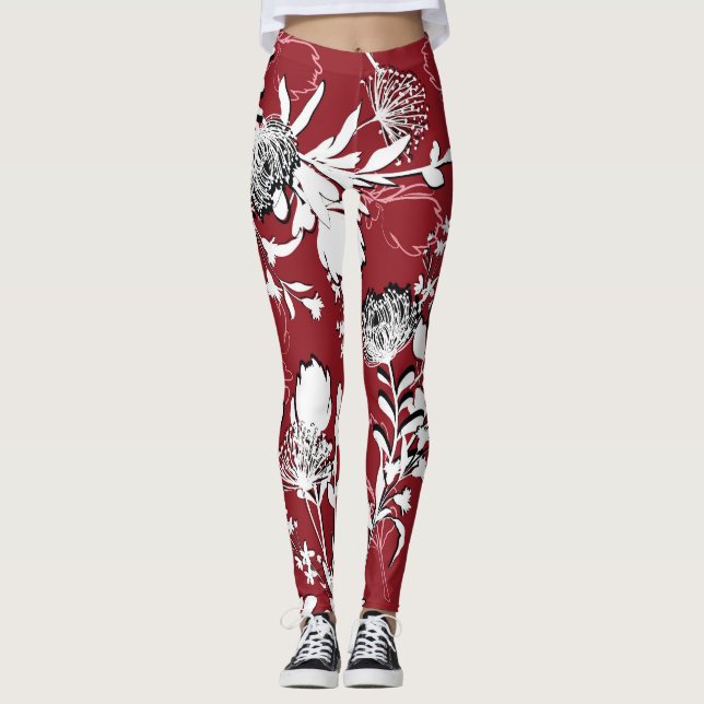 Floral silhouette, colourful botanical pattern. leggings (Front)
