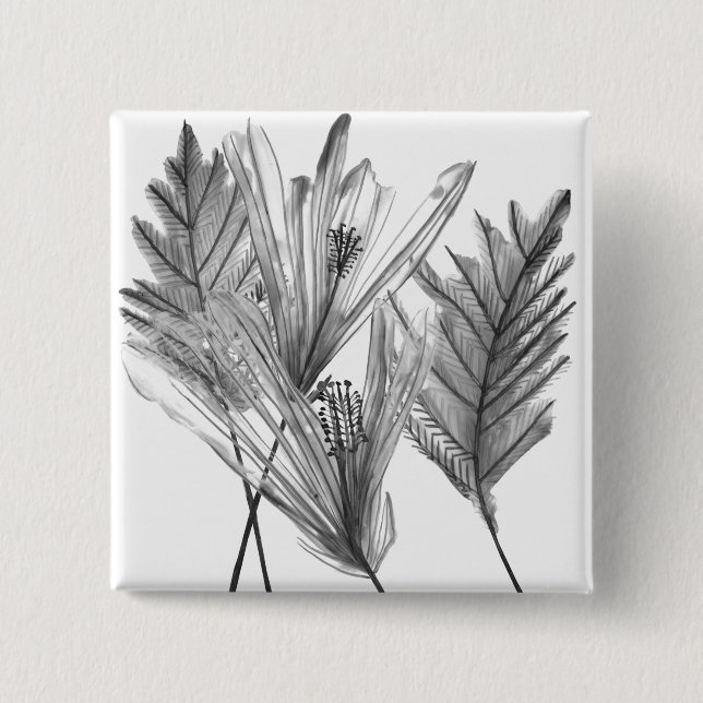 Floral Silhouette - Grey 15 Cm Square Badge (Front)