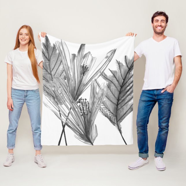 Floral Silhouette - Grey Fleece Blanket (In Situ)