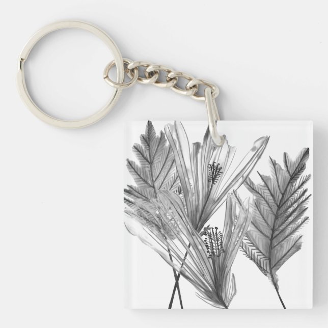 Floral Silhouette - Grey Key Ring (Front)