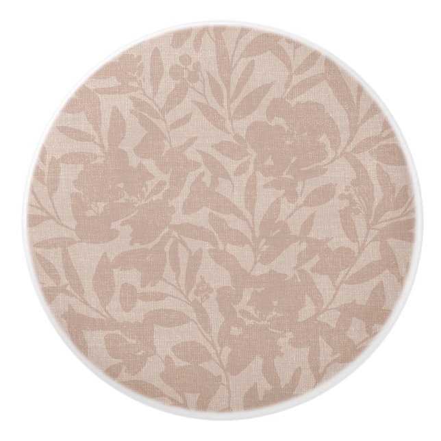 Floral silhouettes mocha mousse warm tan ceramic knob (Front)