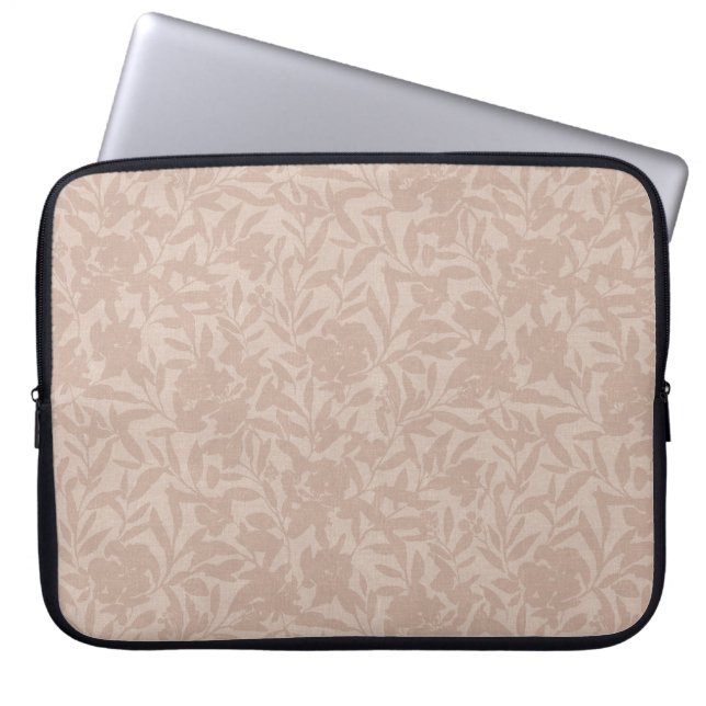 Floral silhouettes mocha mousse warm tan laptop sleeve (Front)