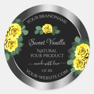Floral Silver Black Product Labels Yellow Roses