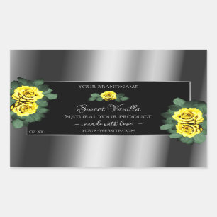 Floral Silver Black Product Labels Yellow Roses