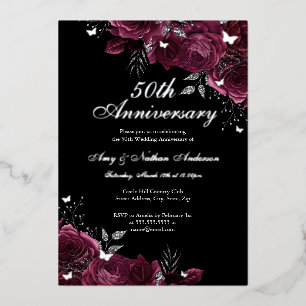 Floral Silver Burgundy 50th Wedding Anniversary