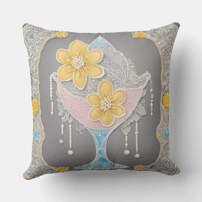Floral Silver  Cup AI art  Cushion (Back)