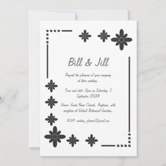 Floral Silver Frame On White Background Wedding Invitation