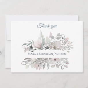 *~* Floral Silver Pink AR17 Elegant Trendy Wedding Thank You Card