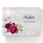 Floral silver pink glitter burgundy monogram