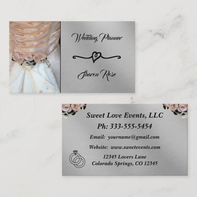 Floral & Silver Wedding Planner Business Card (Front/Back)