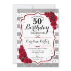 Floral Silver White Red Roses Photo 50th Birthday