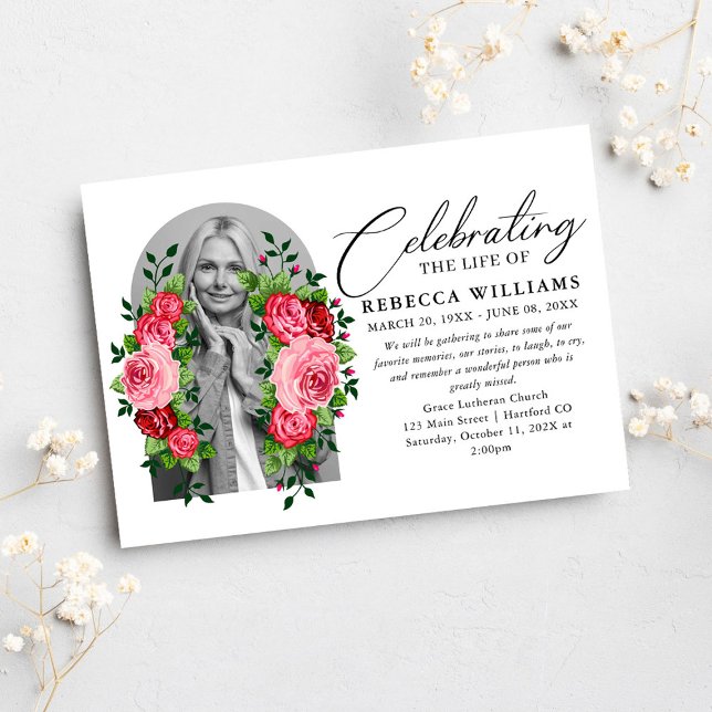 Floral Simple Calligraphy Celebration of Life Invitation (Creator Uploaded)