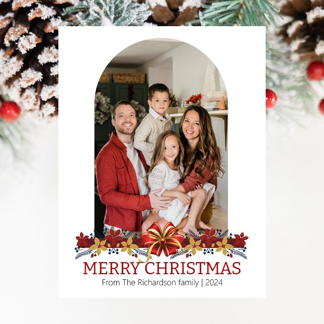 Floral Simple Elegant Family Christmas Photo Holiday Postcard (Creator Uploaded)