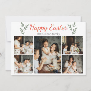 Floral Simple elegant Happy easter family 5 photo  Holiday Card