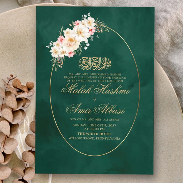 Floral & Simple Frame Green Islamic Muslim Wedding Invitation (Creator Uploaded)