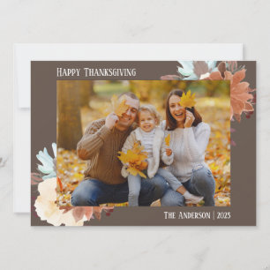 Floral Simple Modern thanksgiving family photo Holiday Card