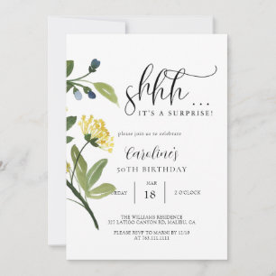Floral Simple Surprise Birthday Party  Invitation