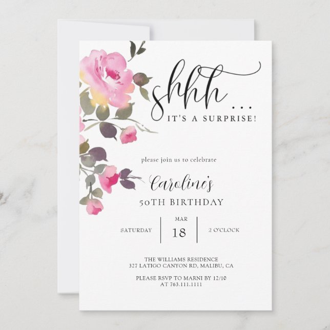 Floral Simple Surprise Birthday Party  Invitation (Front)