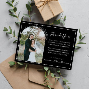 Floral Simplicity 1 Black Wedding Thank You Card