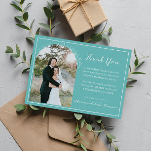 Floral Simplicity 1 Caribbean Teal Wedding Thank You Card