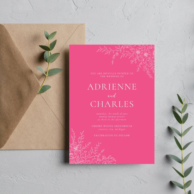 Floral Simplicity 1 Carnation Pink Minimal Wedding Invitation (Creator Uploaded)