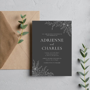 Floral Simplicity 1 Charcoal Grey Minimal Wedding Invitation