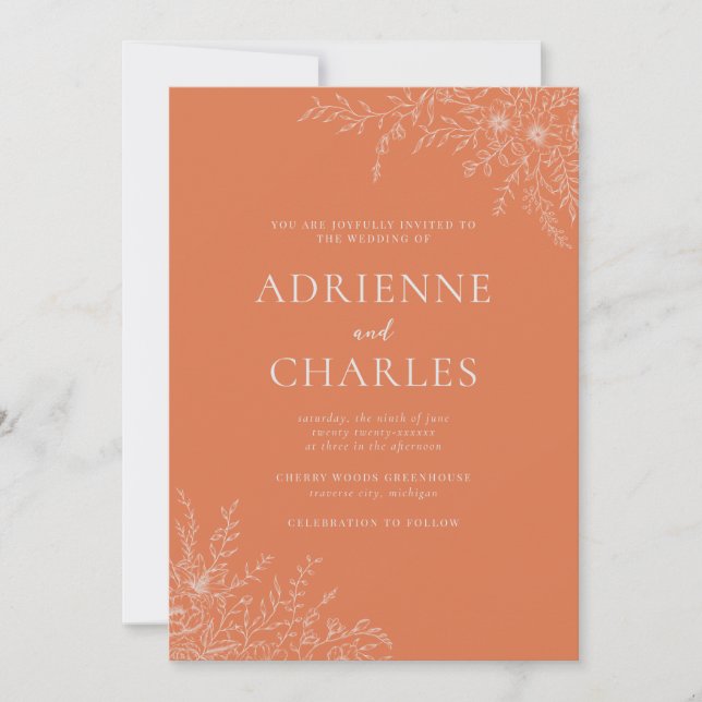 Floral Simplicity 1 Coral Minimal Wedding Invitation (Front)