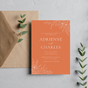 Floral Simplicity 1 Coral Minimal Wedding Invitation