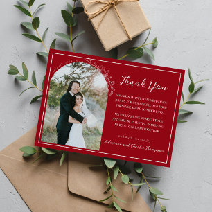 Floral Simplicity 1 Cranberry Wedding Thank You Card