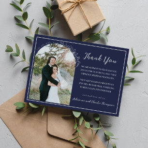 Floral Simplicity 1 Dark Navy Blue Wedding Thank You Card
