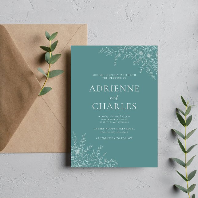 Floral Simplicity 1 Duck Egg Teal Minimal Wedding Invitation (Creator Uploaded)