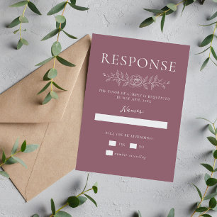Floral Simplicity 1 Dusk Mauve Minimal Wedding RSVP Card