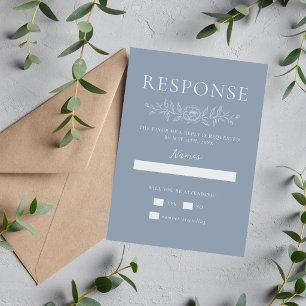 Floral Simplicity 1 Dusty Blue Minimal Wedding RSVP Card