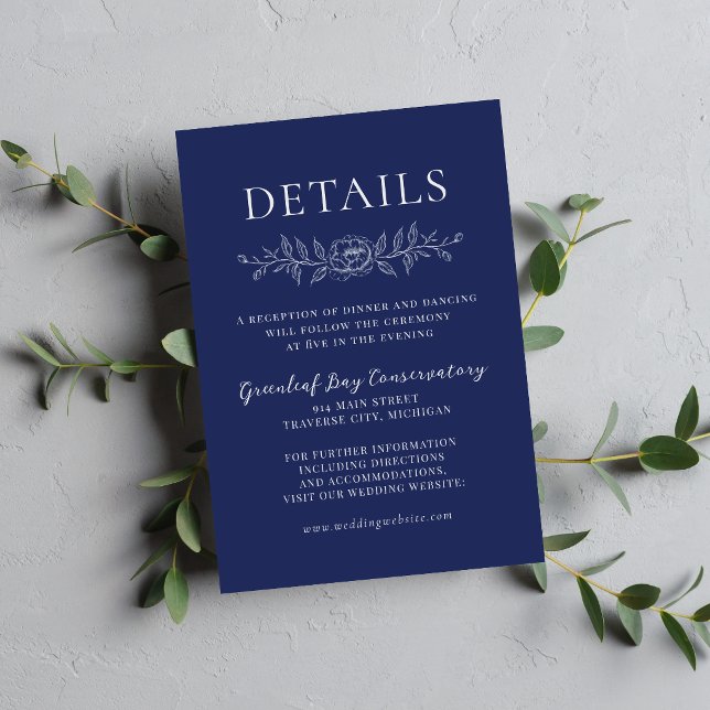 Floral Simplicity 1 Ink Blue Minimal Wedding Enclosure Card (Creator Uploaded)