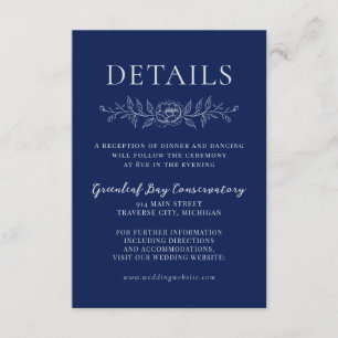 Floral Simplicity 1 Ink Blue Minimal Wedding Enclosure Card