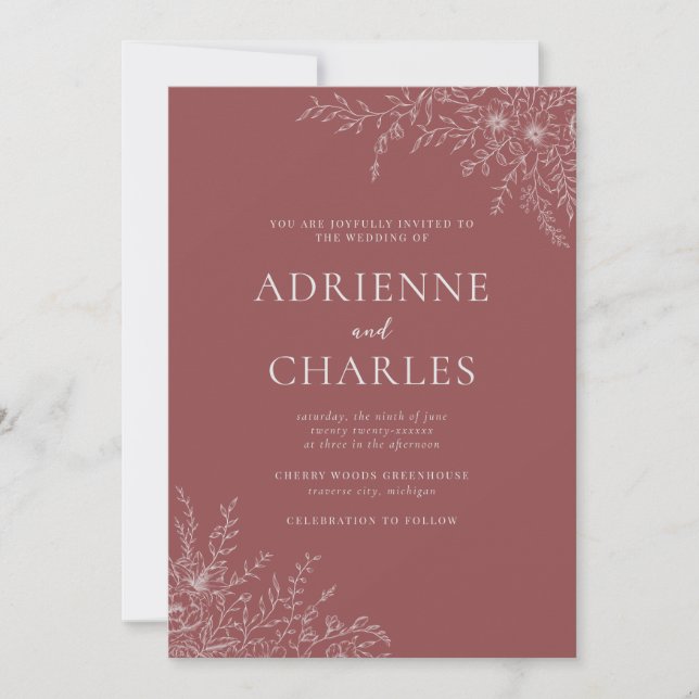 Floral Simplicity 1 Marsala Minimal Wedding Invitation (Front)