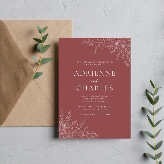 Floral Simplicity 1 Marsala Minimal Wedding Invitation (Creator Uploaded)