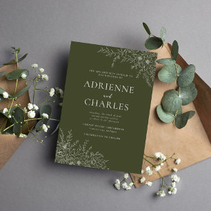 Floral Simplicity 1 Modern Green Minimal Wedding Invitation