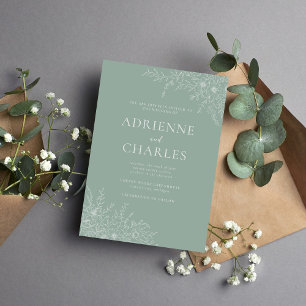Floral Simplicity 1 Modern Green Minimal Wedding Invitation