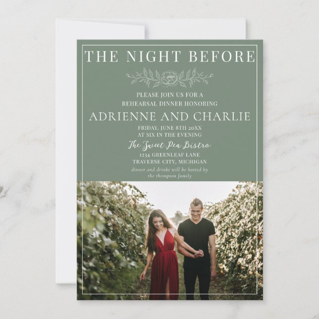 Floral Simplicity 1 Modern Green Rehearsal Dinner Invitation (Front)