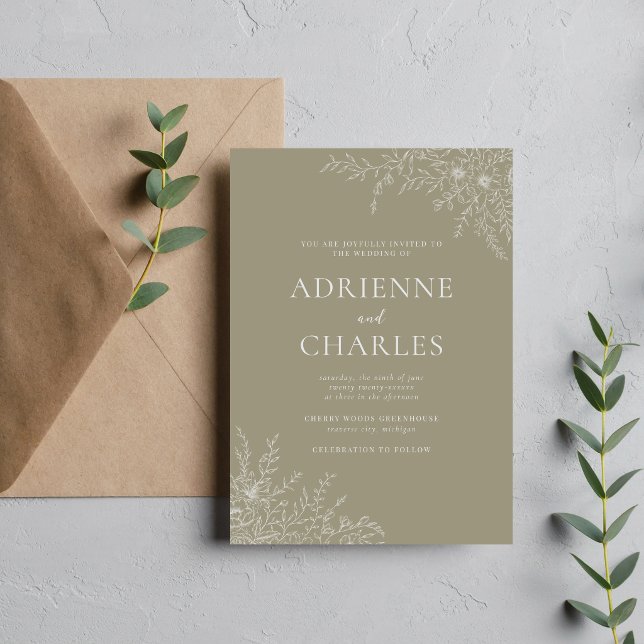 Floral Simplicity 1 Moss Green Minimal Wedding Invitation (Creator Uploaded)