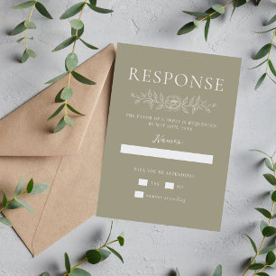 Floral Simplicity 1 Moss Green Minimal Wedding RSVP Card